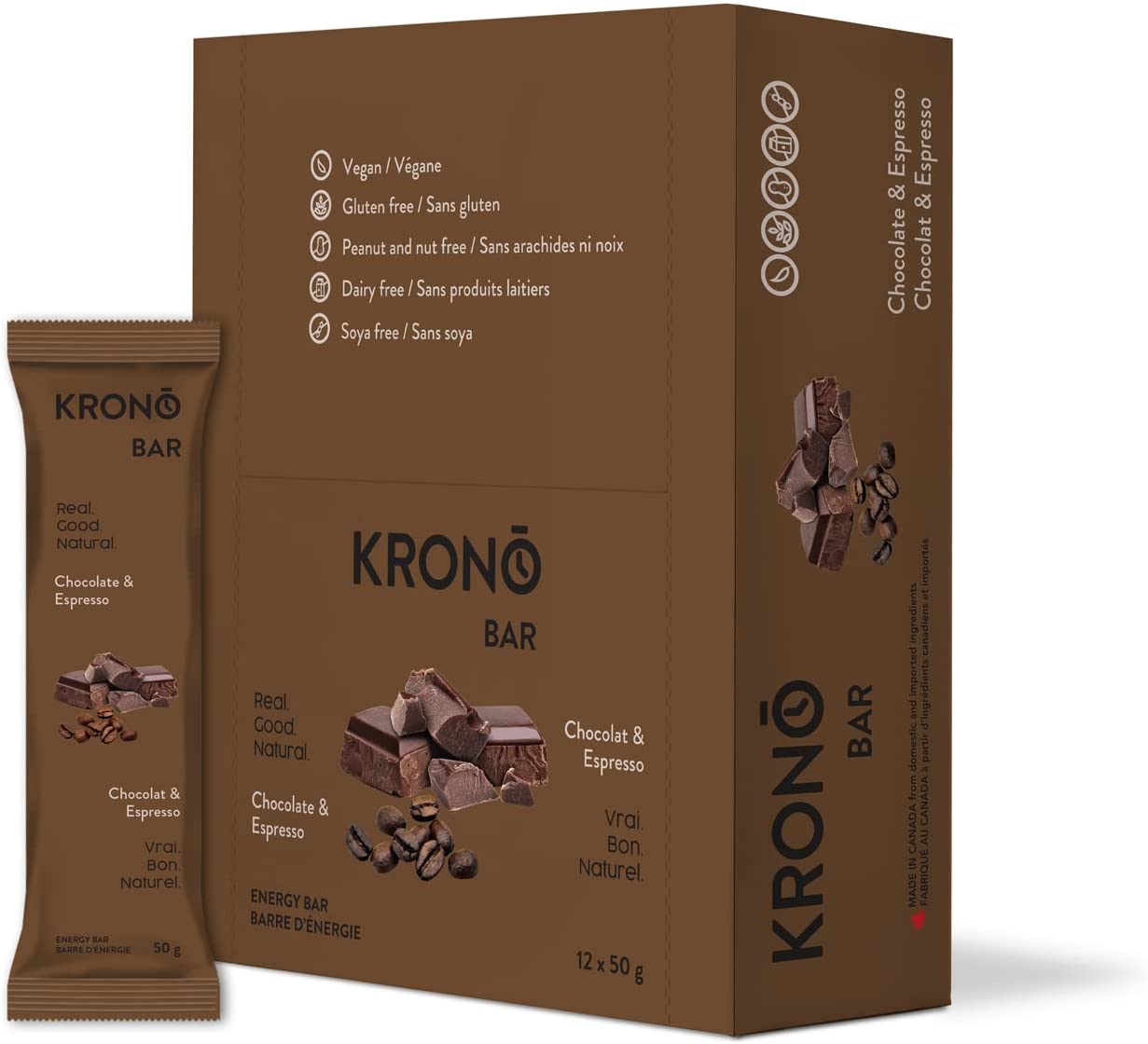 Barres énergétiques au chocolat et à l'espresso de Krono Nutrition