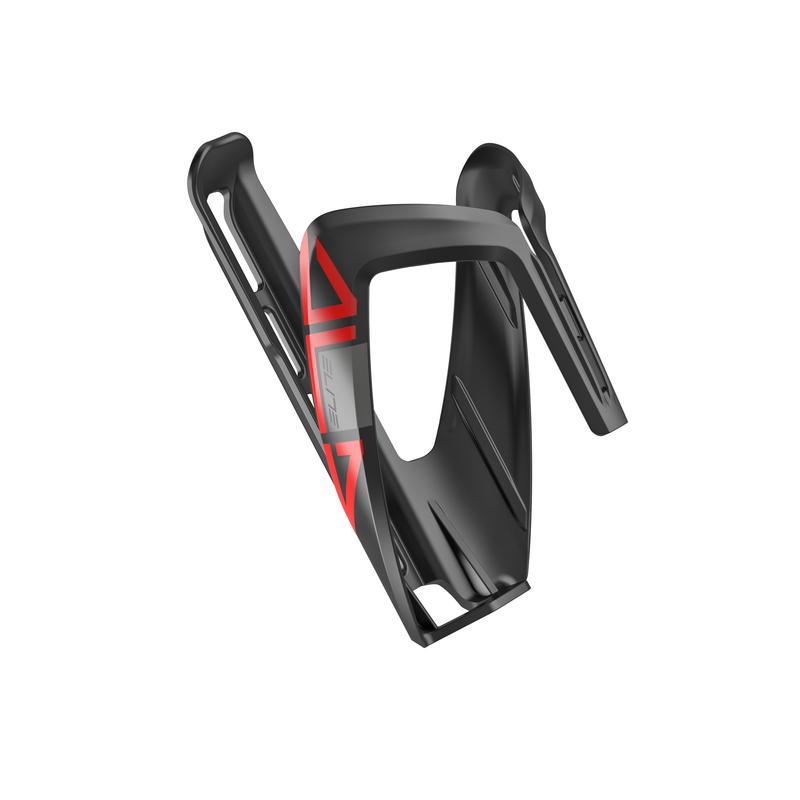 Elite Ala Fiber Reinforced Composite Bottle Cage, Black w/ Red Graphic